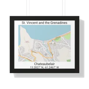 Chateaubelair St. Vincent and the Grenadines Map Framed Print Poster, City Map Print Poster, Framed Vertical Poster Framed Horizontal Poster