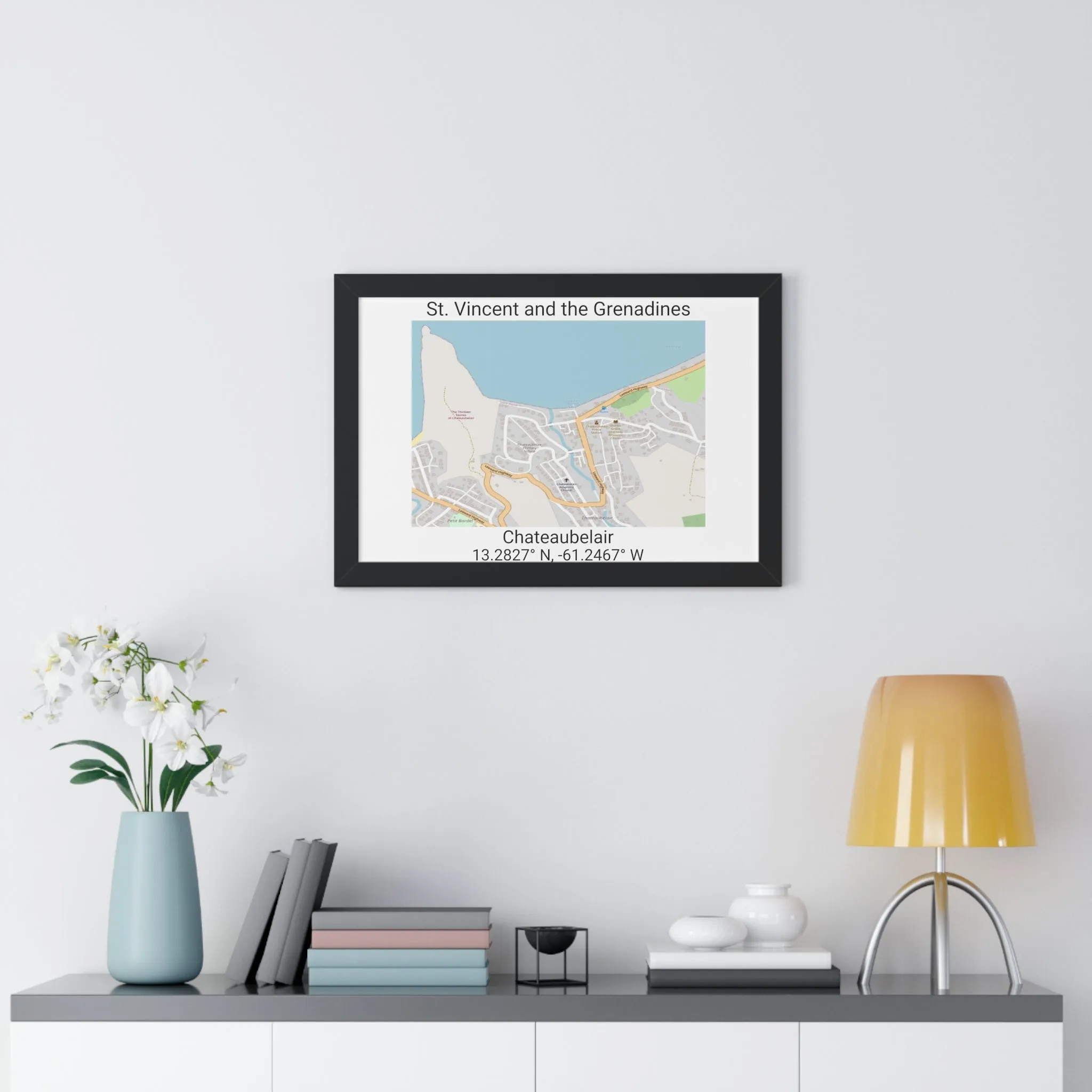 Chateaubelair St. Vincent and the Grenadines Map Framed Print Poster, City Map Print Poster, Framed Vertical Poster Framed Horizontal Poster