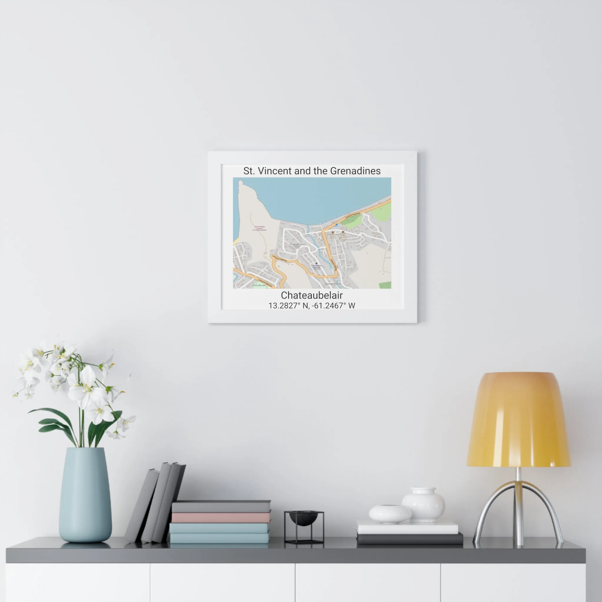 Chateaubelair St. Vincent and the Grenadines Map Framed Print Poster, City Map Print Poster, Framed Vertical Poster Framed Horizontal Poster