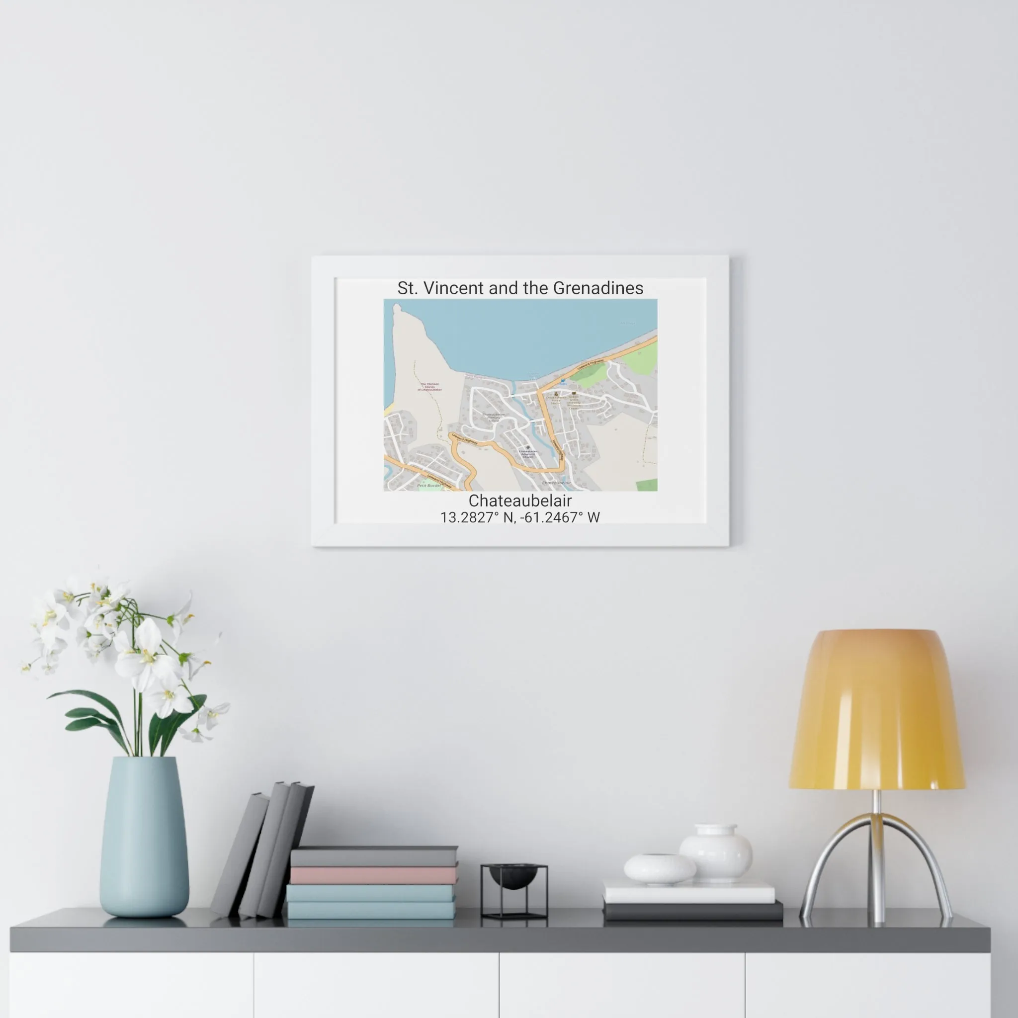 Chateaubelair St. Vincent and the Grenadines Map Framed Print Poster, City Map Print Poster, Framed Vertical Poster Framed Horizontal Poster