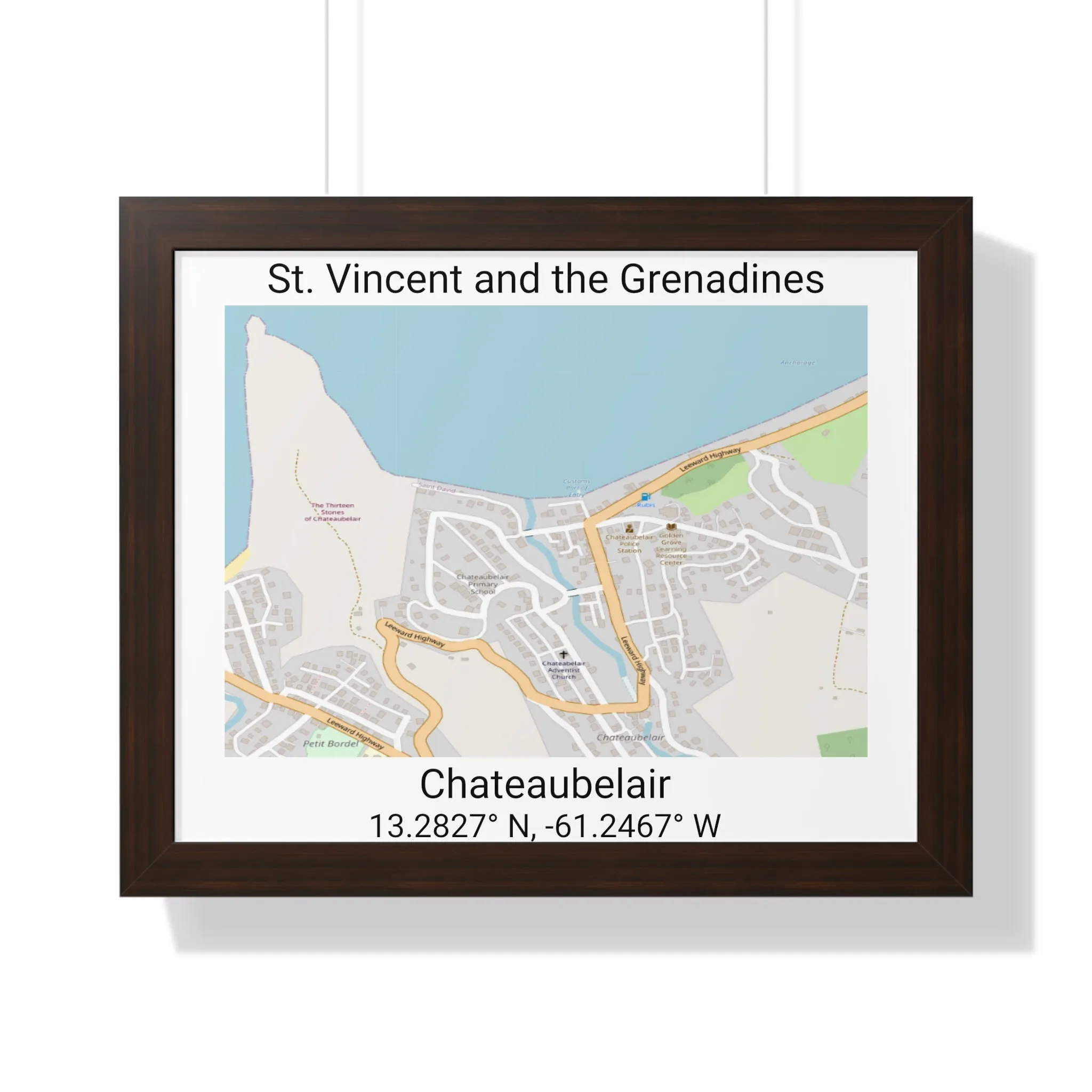 Chateaubelair St. Vincent and the Grenadines Map Framed Print Poster, City Map Print Poster, Framed Vertical Poster Framed Horizontal Poster