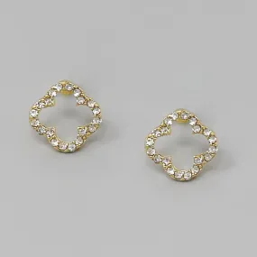 Clover Shape Rhinestone Pave Stud Earrings