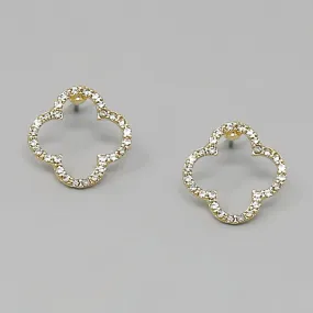 Clover Shape Rhinestone Pave Stud Earrings