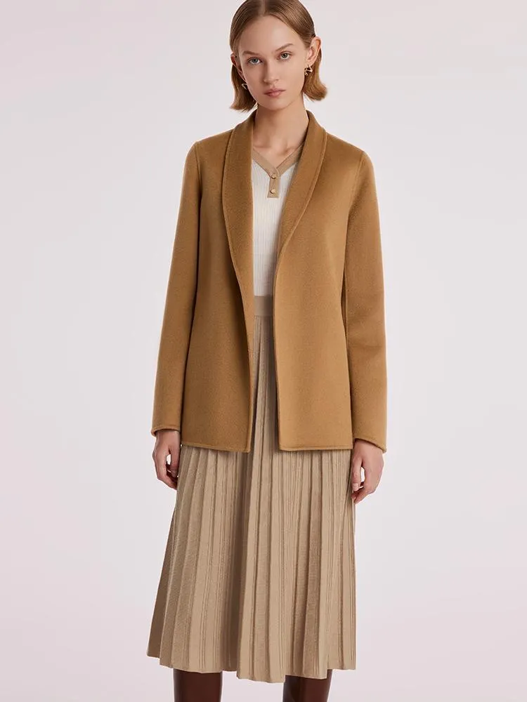 Coffee Pure Cashmere Wrapped Short Women Coat