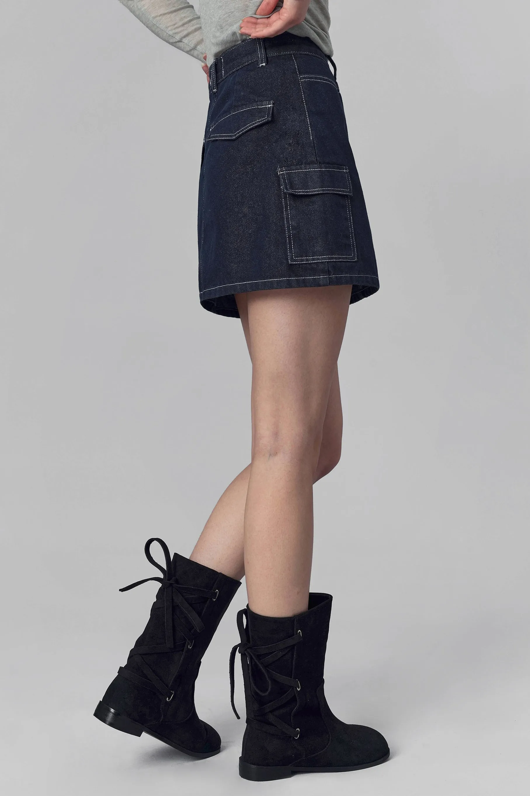 Colin Cargo Denim Mini Skirt, Navy