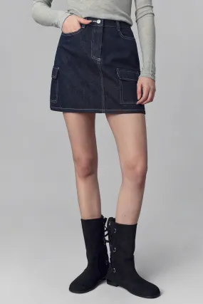 Colin Cargo Denim Mini Skirt, Navy