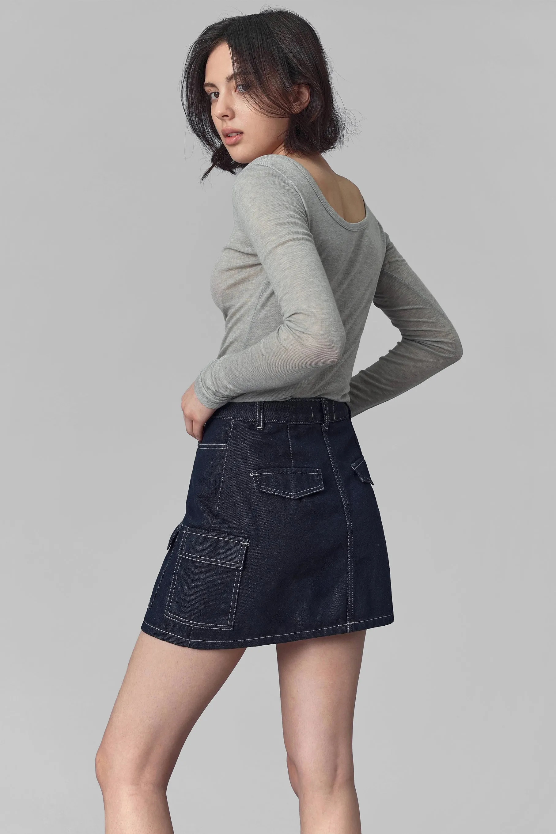 Colin Cargo Denim Mini Skirt, Navy