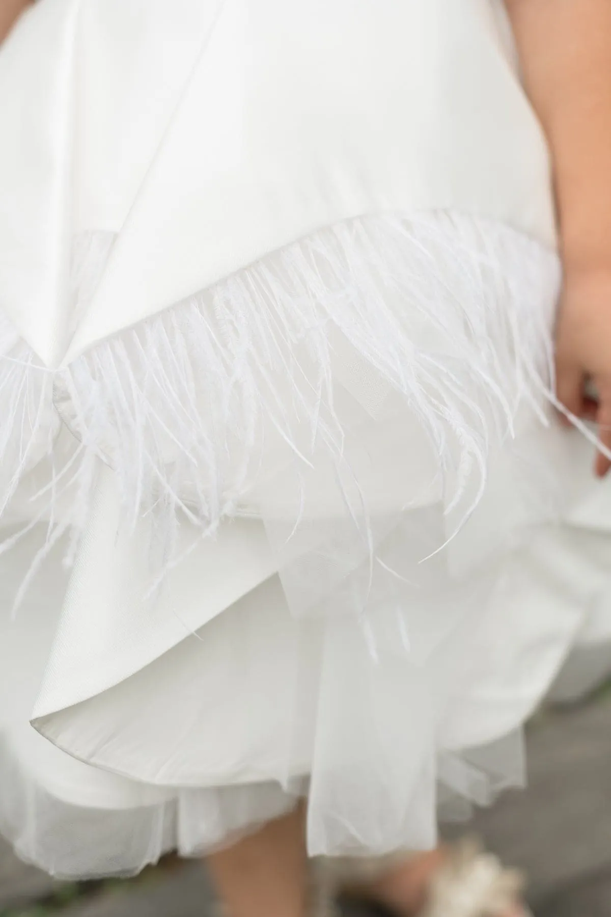 Constanza White Ceremony Dress with Champagne Bow