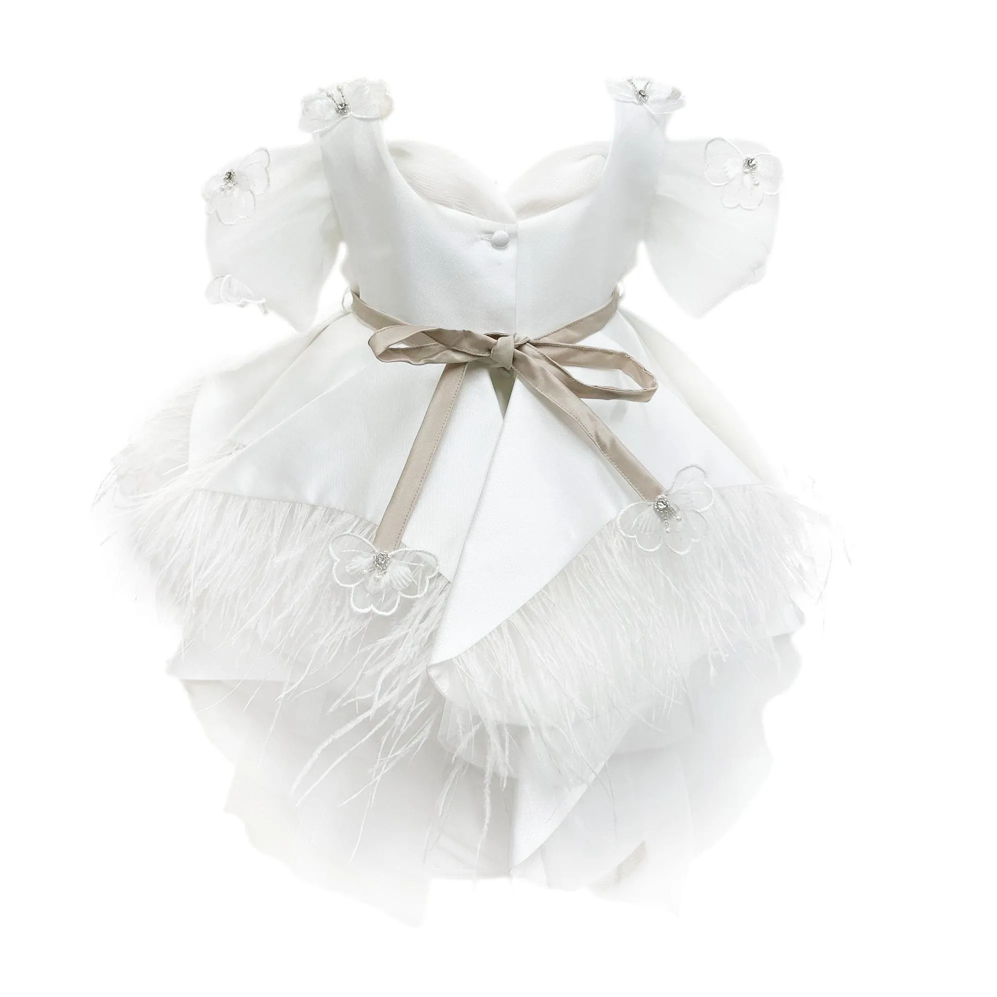 Constanza White Ceremony Dress with Champagne Bow