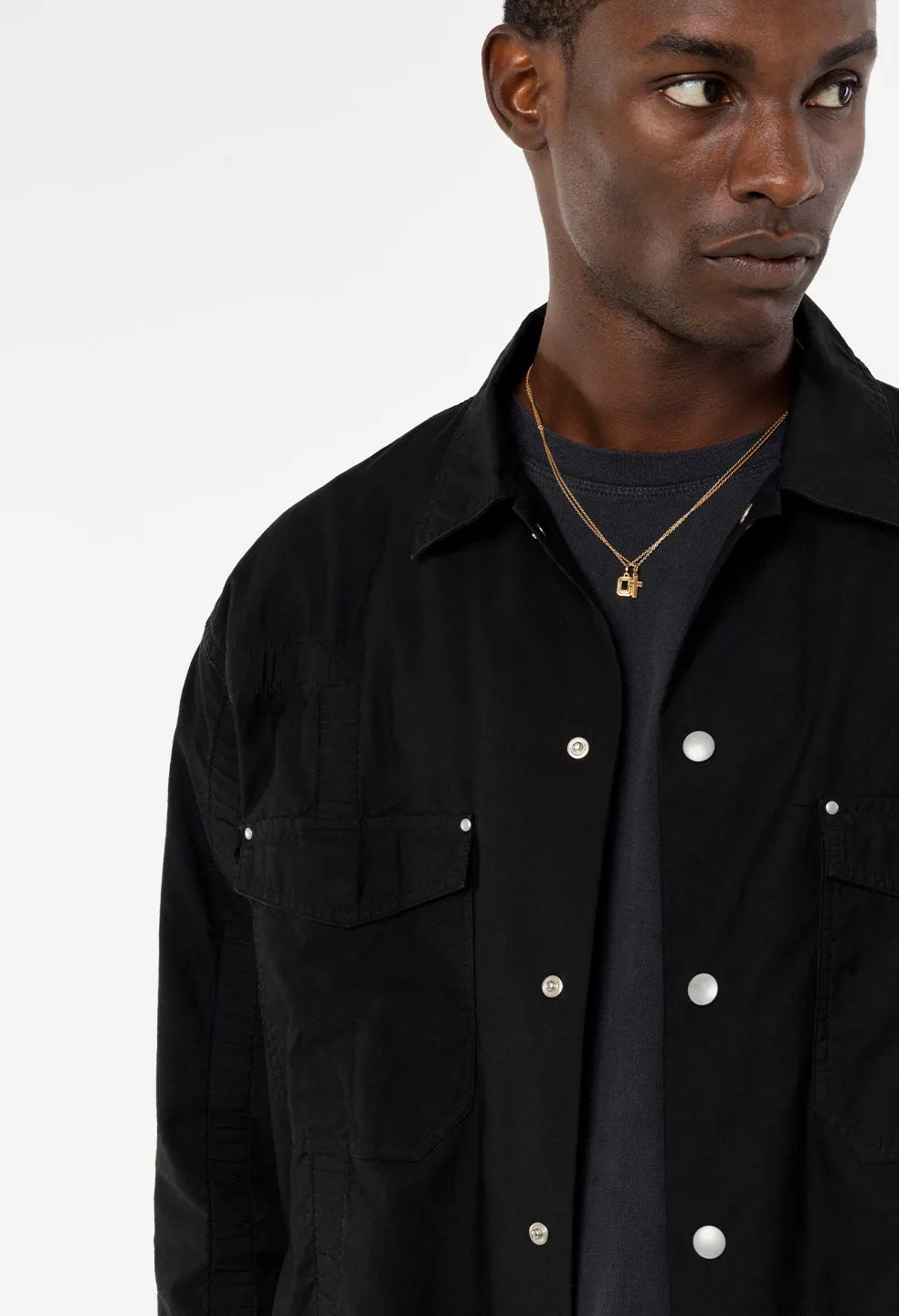 Cotton Poplin Frame Snap Overshirt / Black