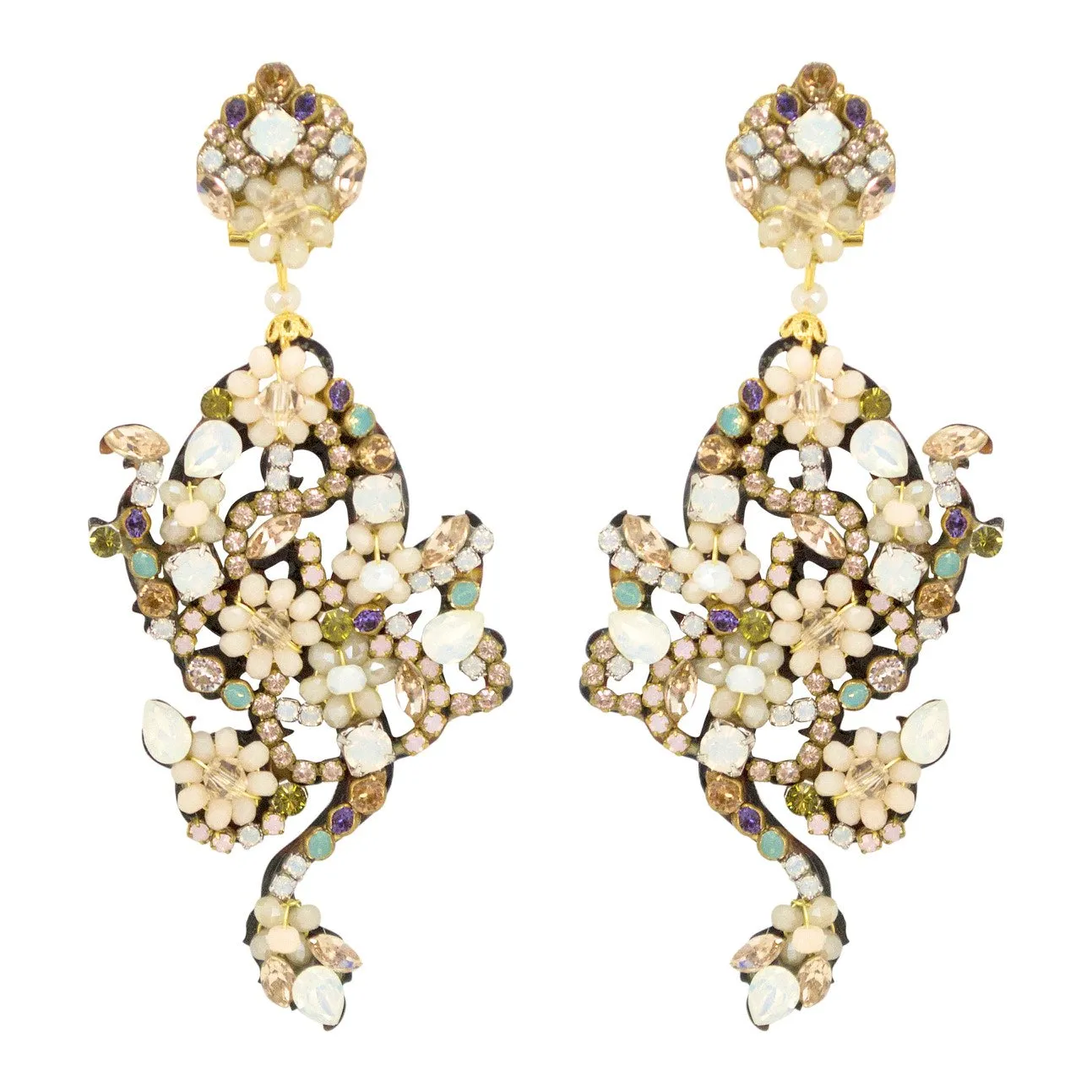 Cream and Cafe Multi-Colored Swarvoski Drop Earrings by DUBLOS