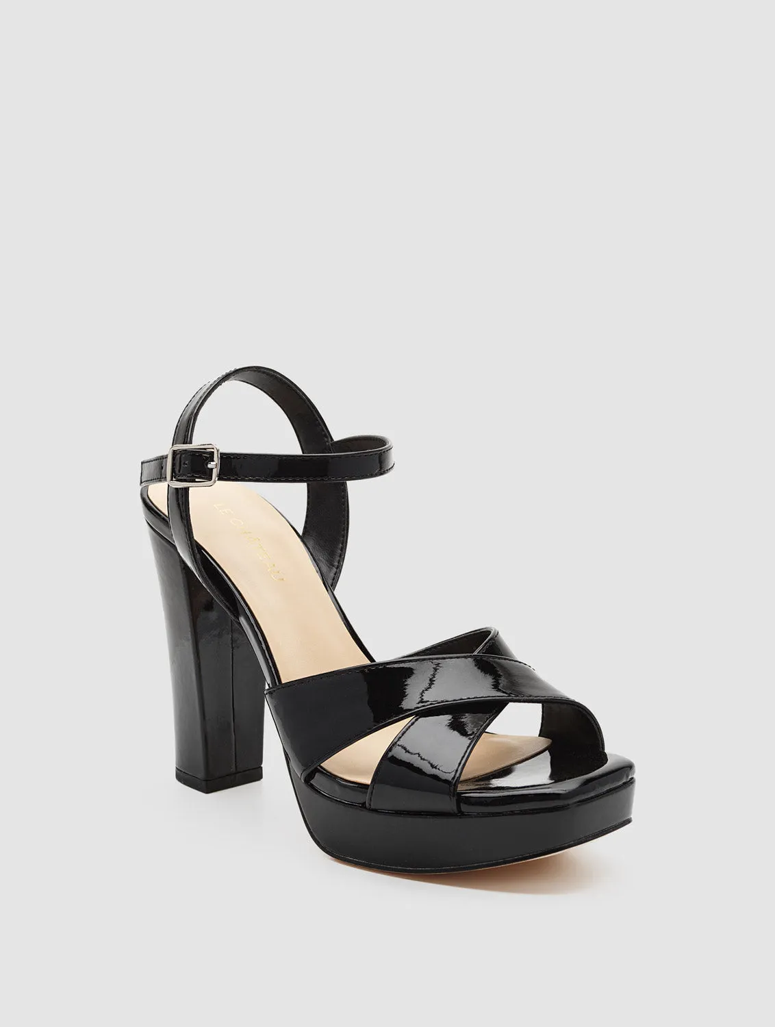 Criss Cross Square Toe High Heel Platform Sandal