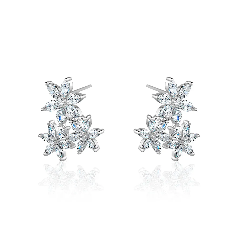 CRYSTAL FLOWER CLUSTER EARRINGS