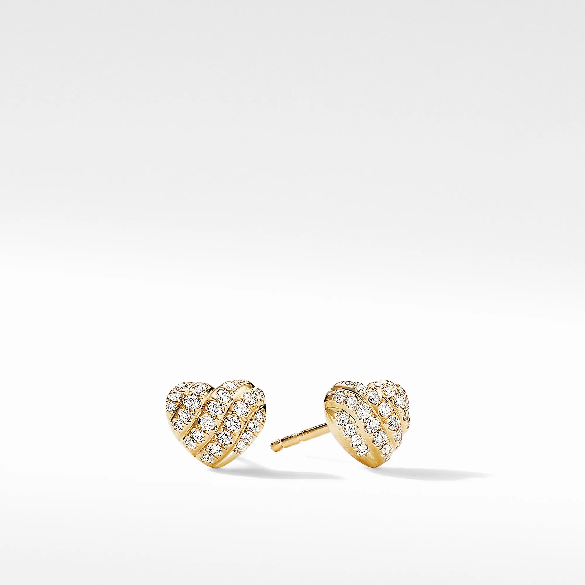 David Yurman Heart Stud Earrings in 18K Yellow Gold with Pave Diamonds