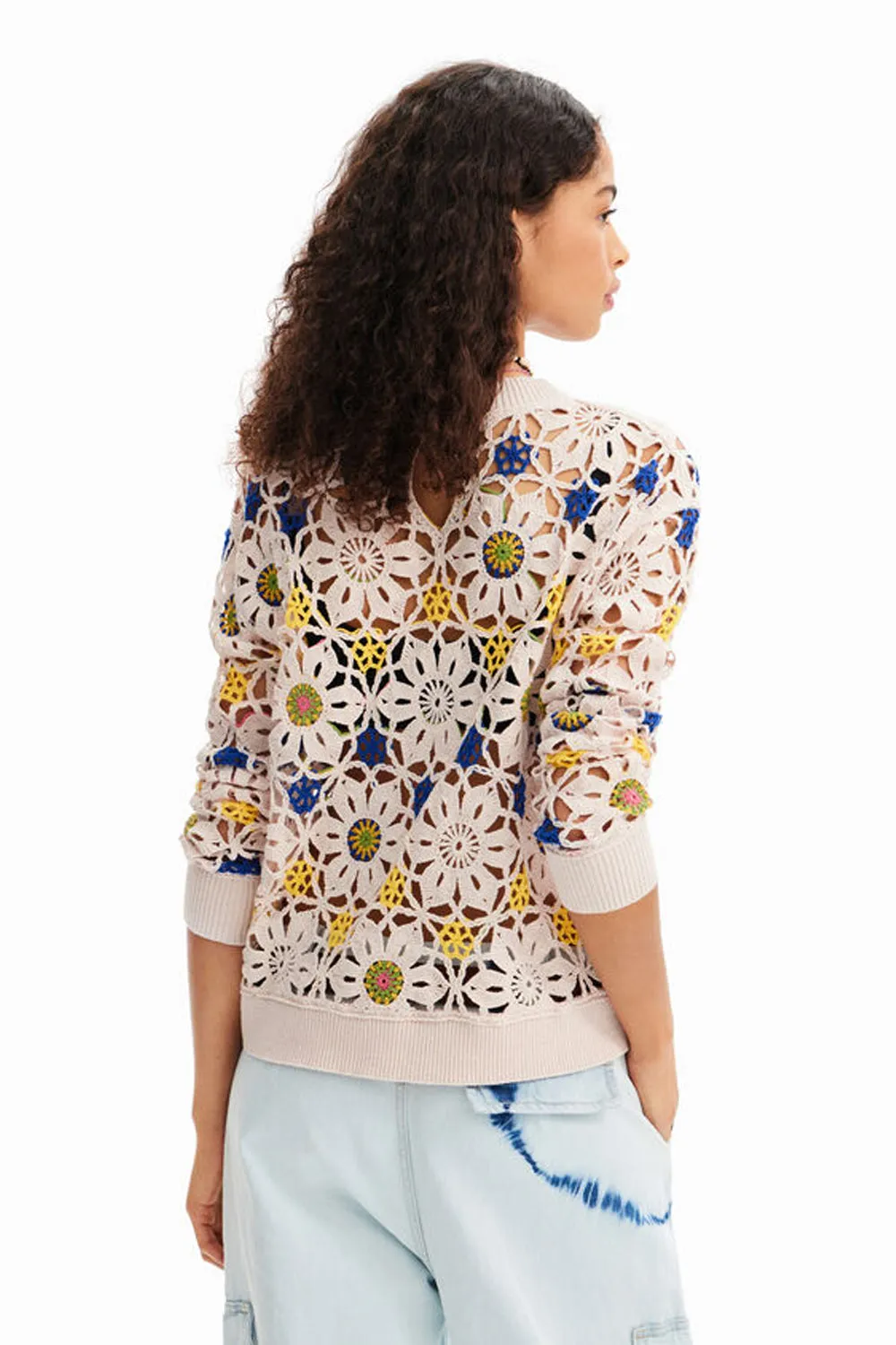 DESIGUAL FLOWER CROCHET PULLOVER