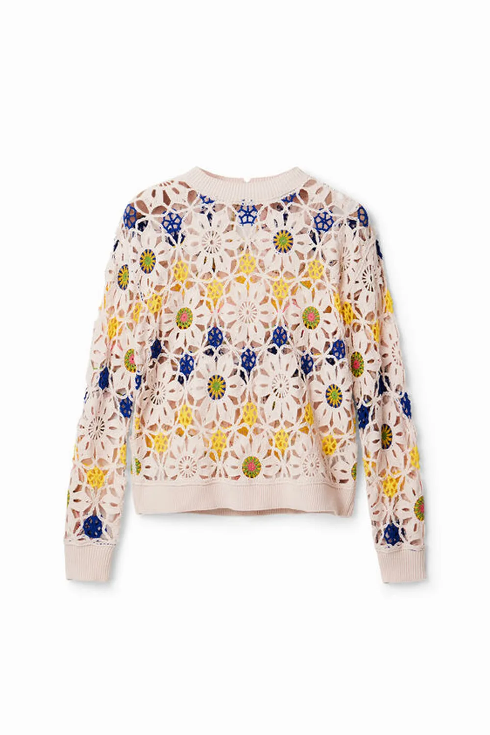 DESIGUAL FLOWER CROCHET PULLOVER