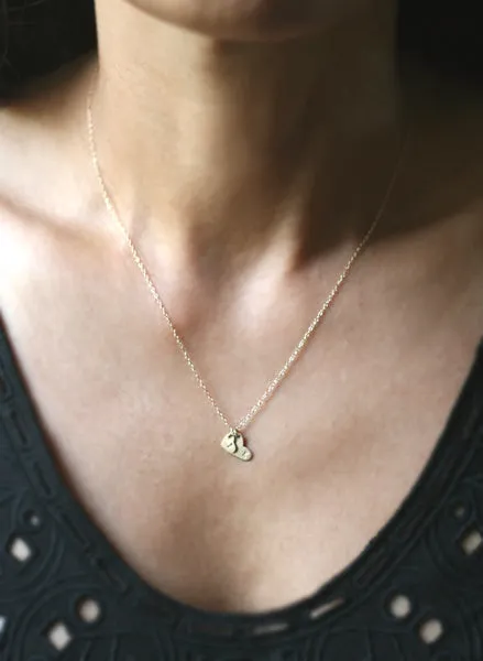 Double Heart Initial Necklace in 10k or 14k Gold