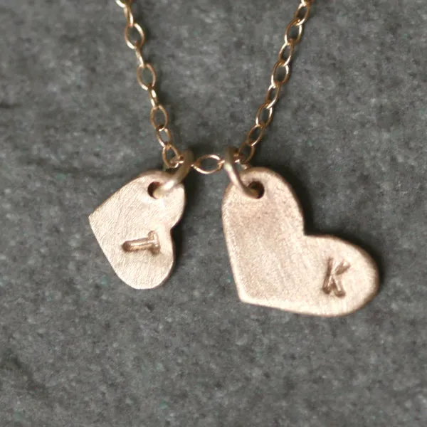 Double Heart Initial Necklace in 10k or 14k Gold