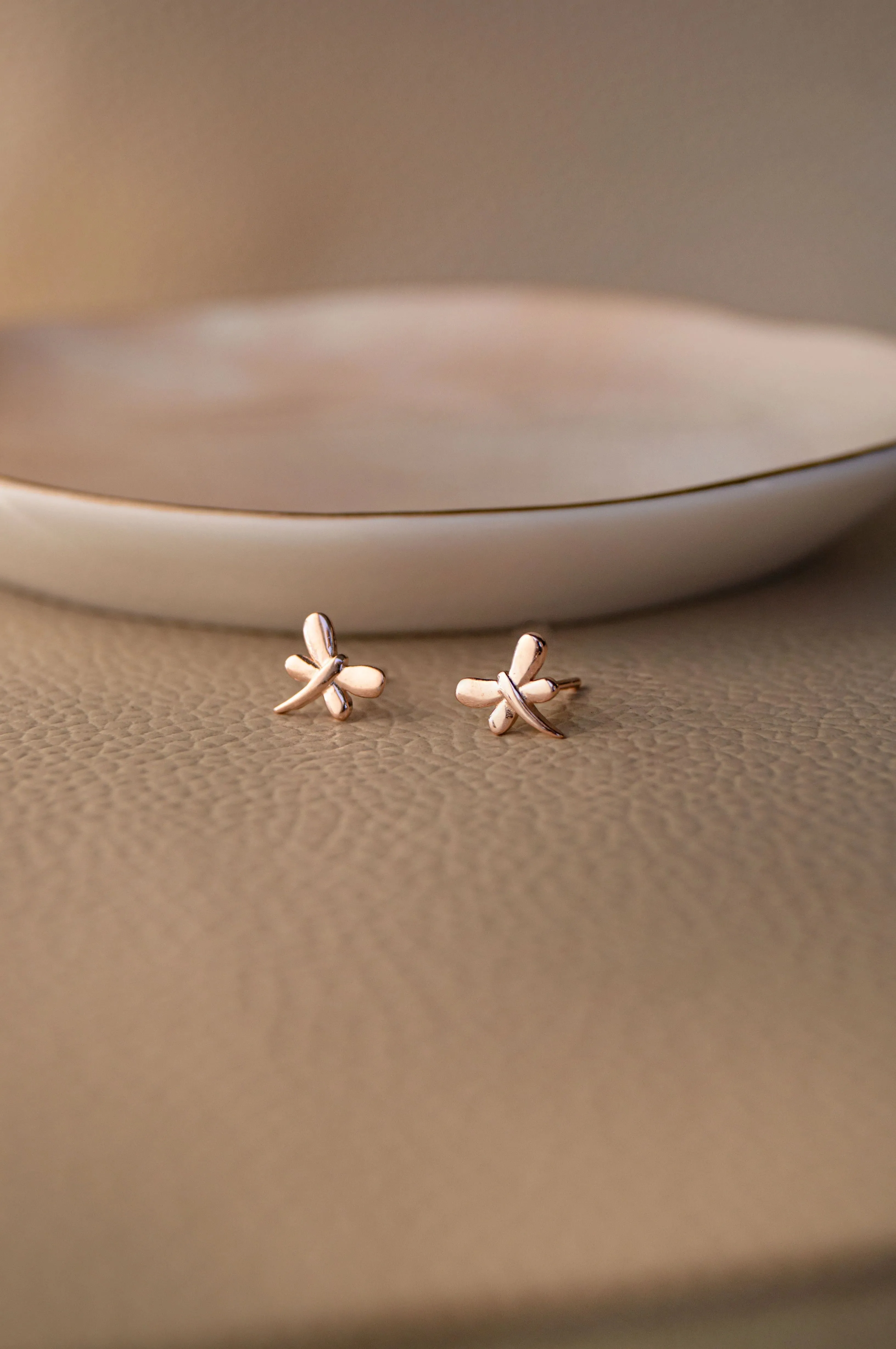 Dragon Fly Rose Gold Plated Sterling Silver Mini Stud Earrings