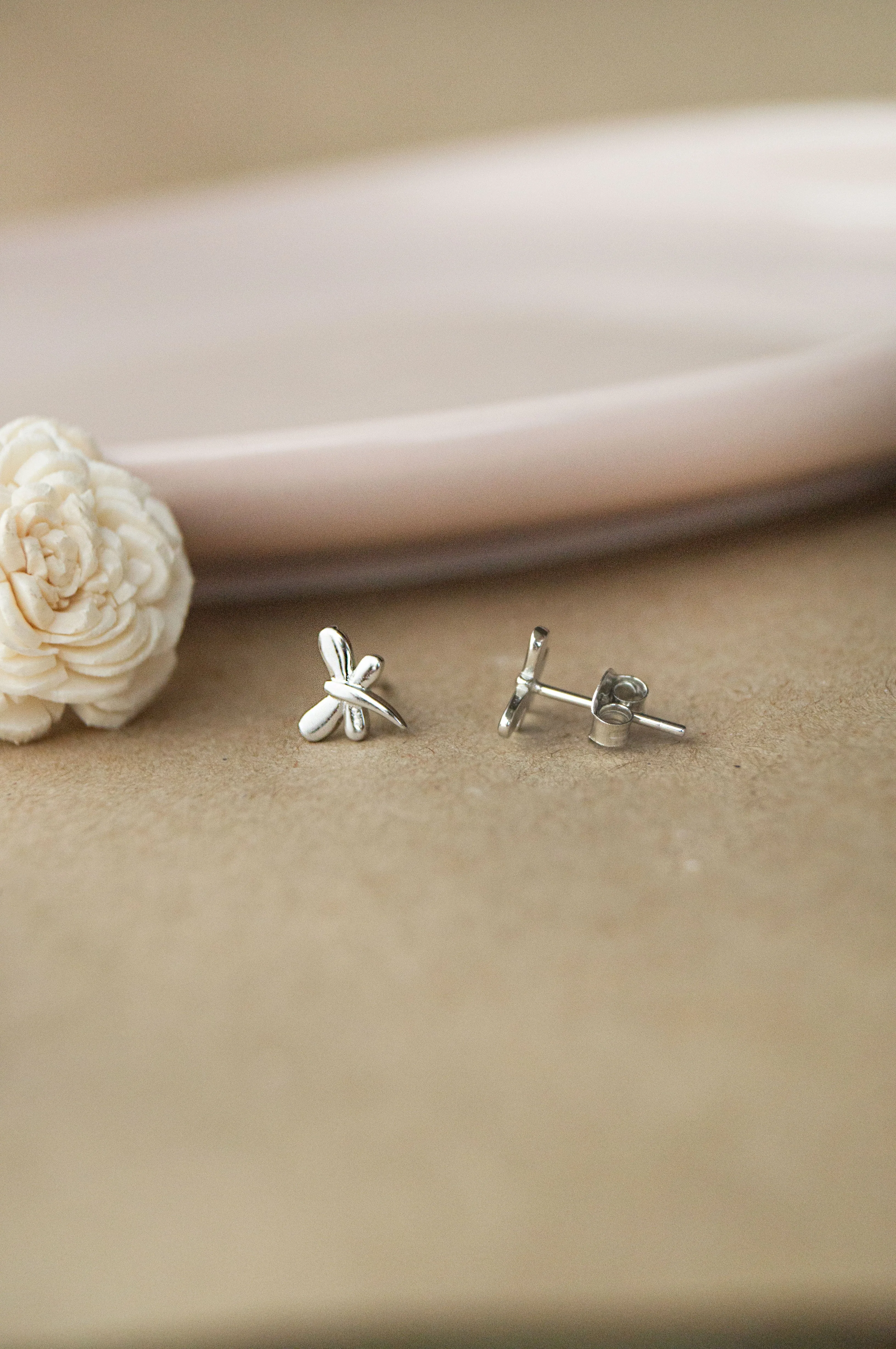 Dragon Fly Rose Gold Plated Sterling Silver Mini Stud Earrings