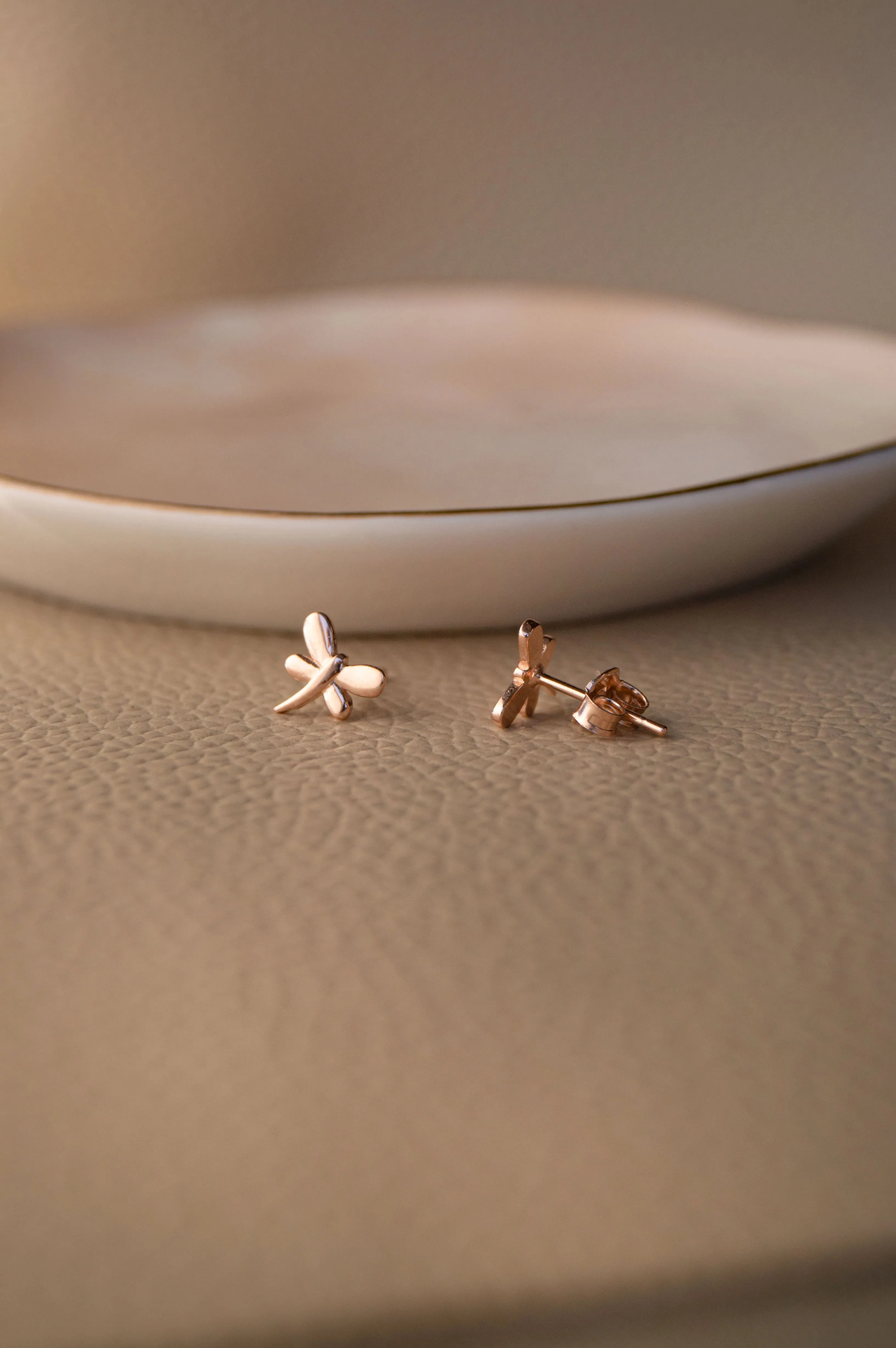 Dragon Fly Rose Gold Plated Sterling Silver Mini Stud Earrings