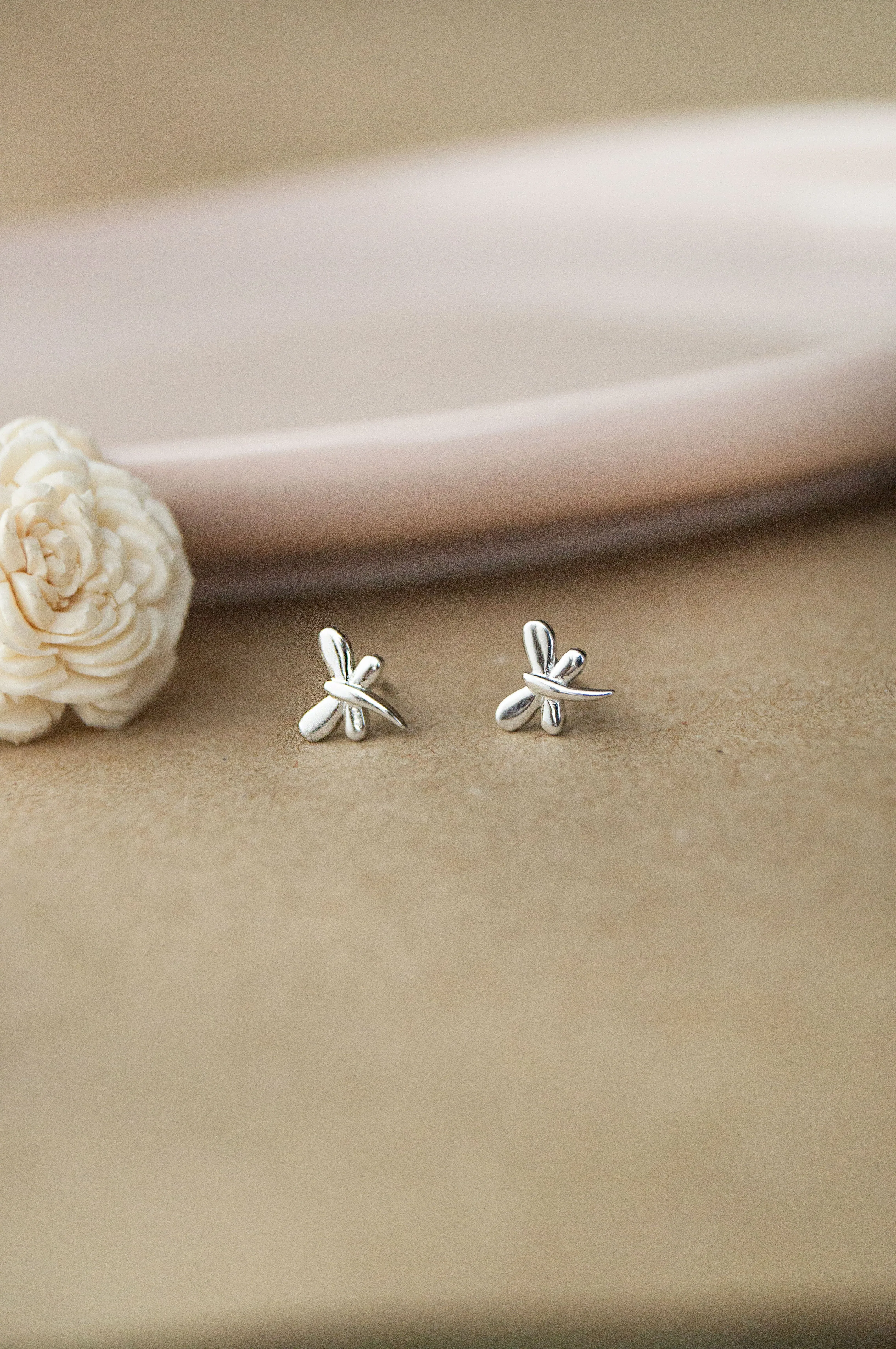 Dragon Fly Rose Gold Plated Sterling Silver Mini Stud Earrings