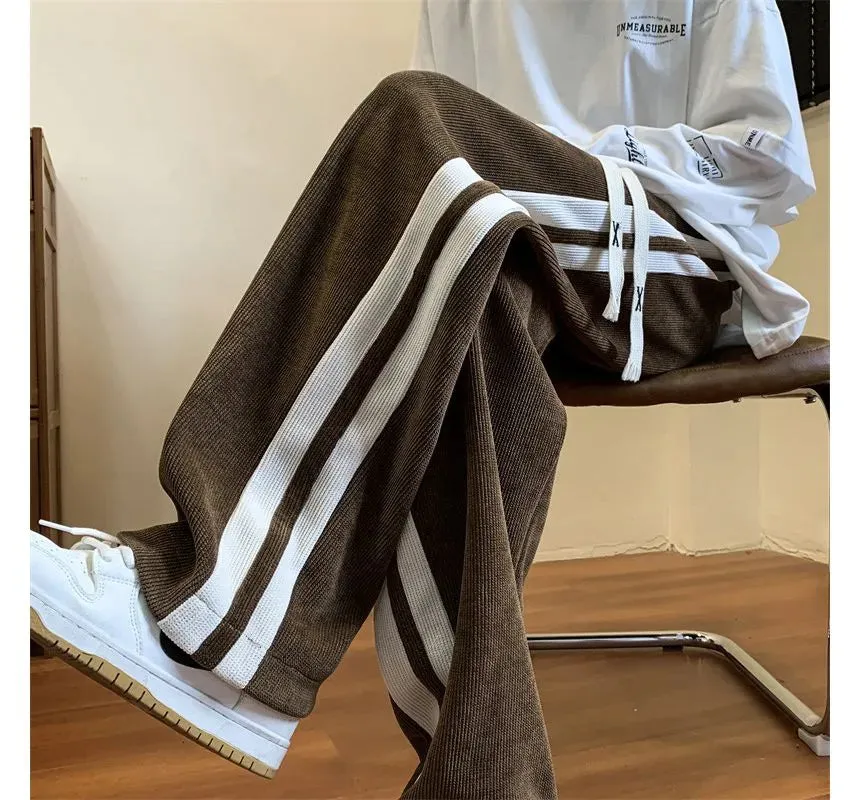 Drawstring Waist Two Tone Corduroy Joggers