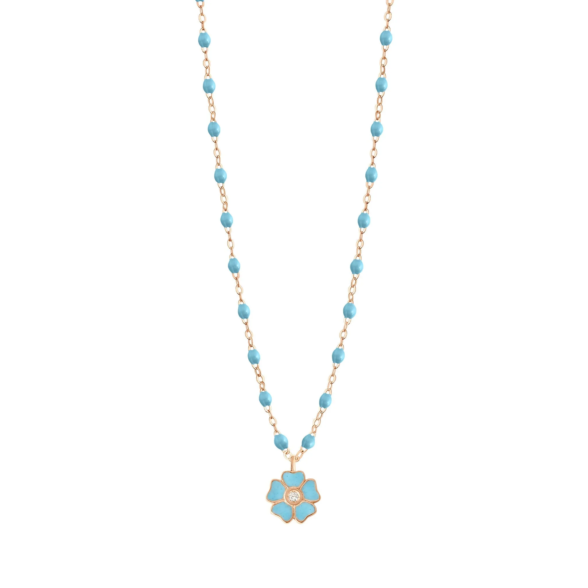 Flower Classic Gigi Turquoise diamond necklace, Rose Gold, 16.5"