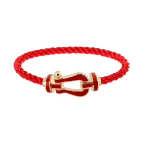 FRED PARIS FORCE 10 BRACELET YELLOW GOLD WITH RED LACQUE BUCKLE AND RED ROPE CABLE (L)