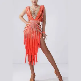 Fringelicious Orange Latin Dress | 2060