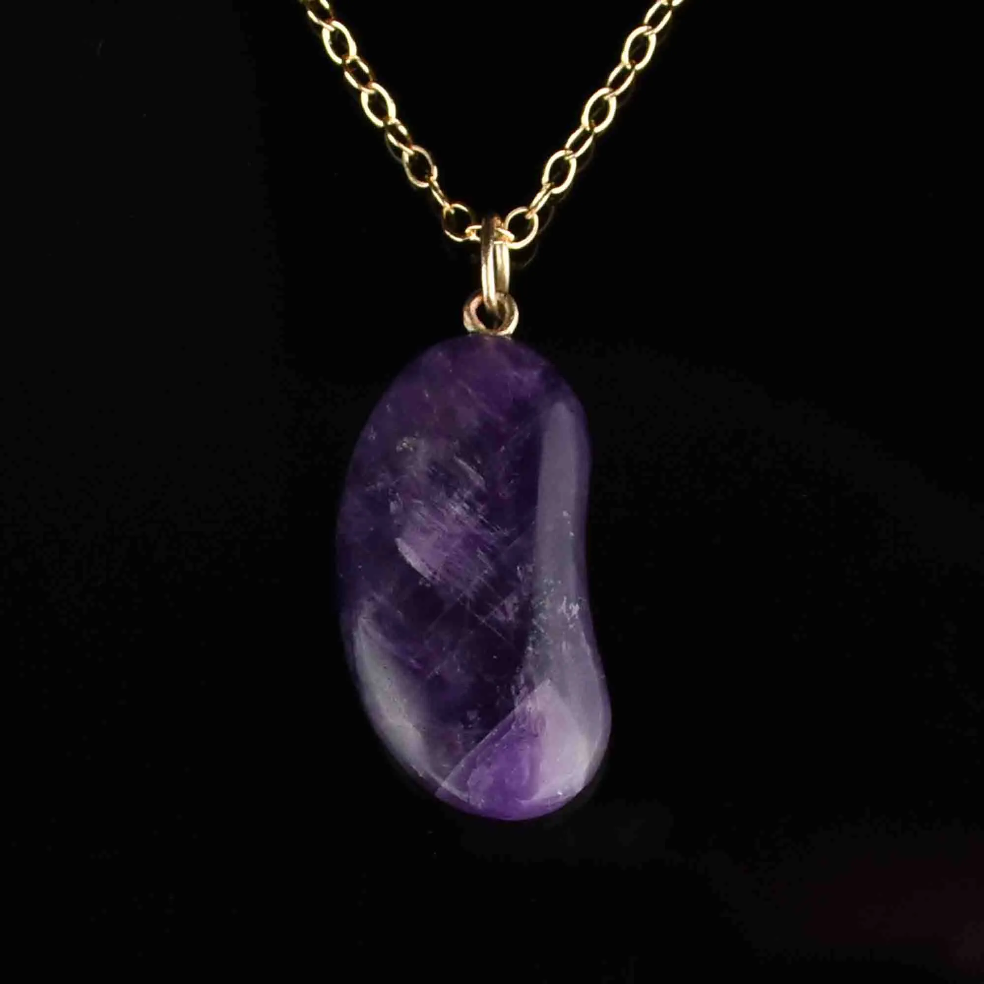 Gold Amethyst Lucky Bean Charm Pendant Necklace