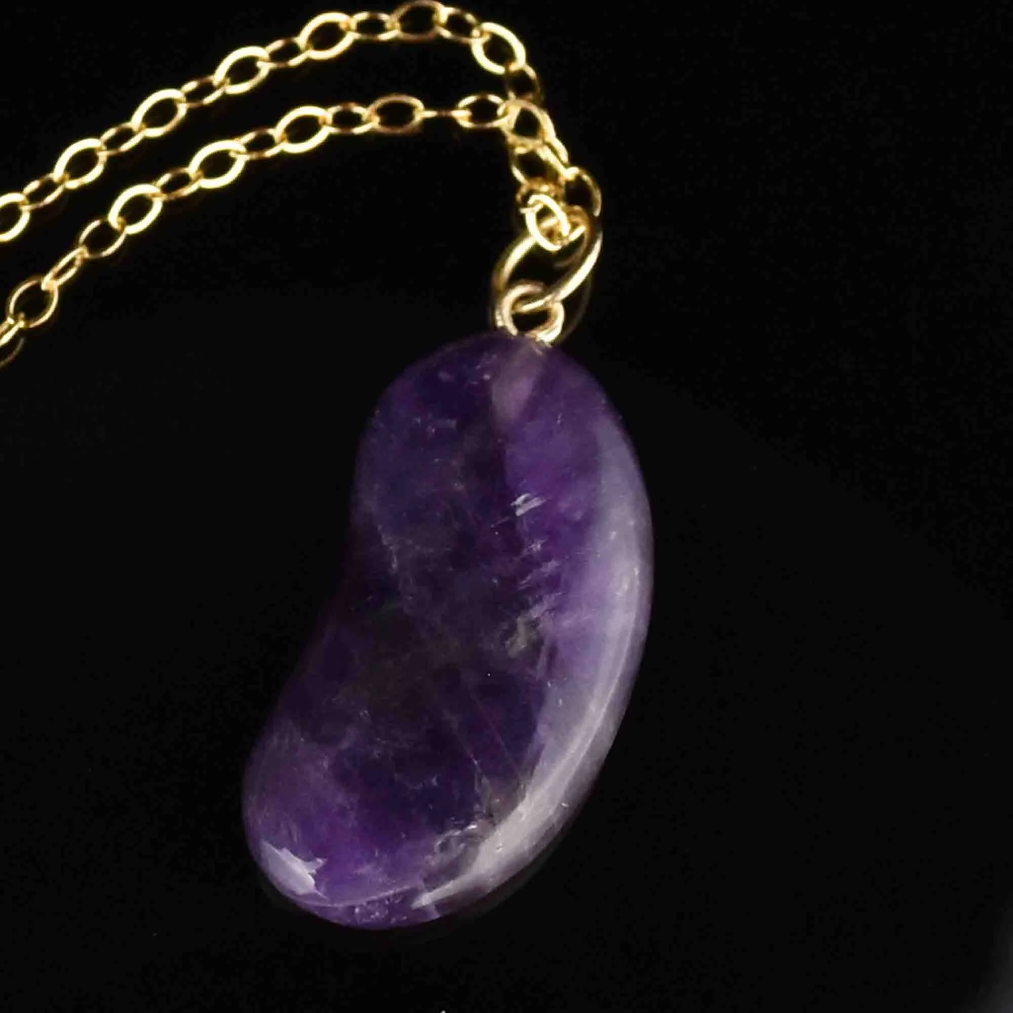 Gold Amethyst Lucky Bean Charm Pendant Necklace