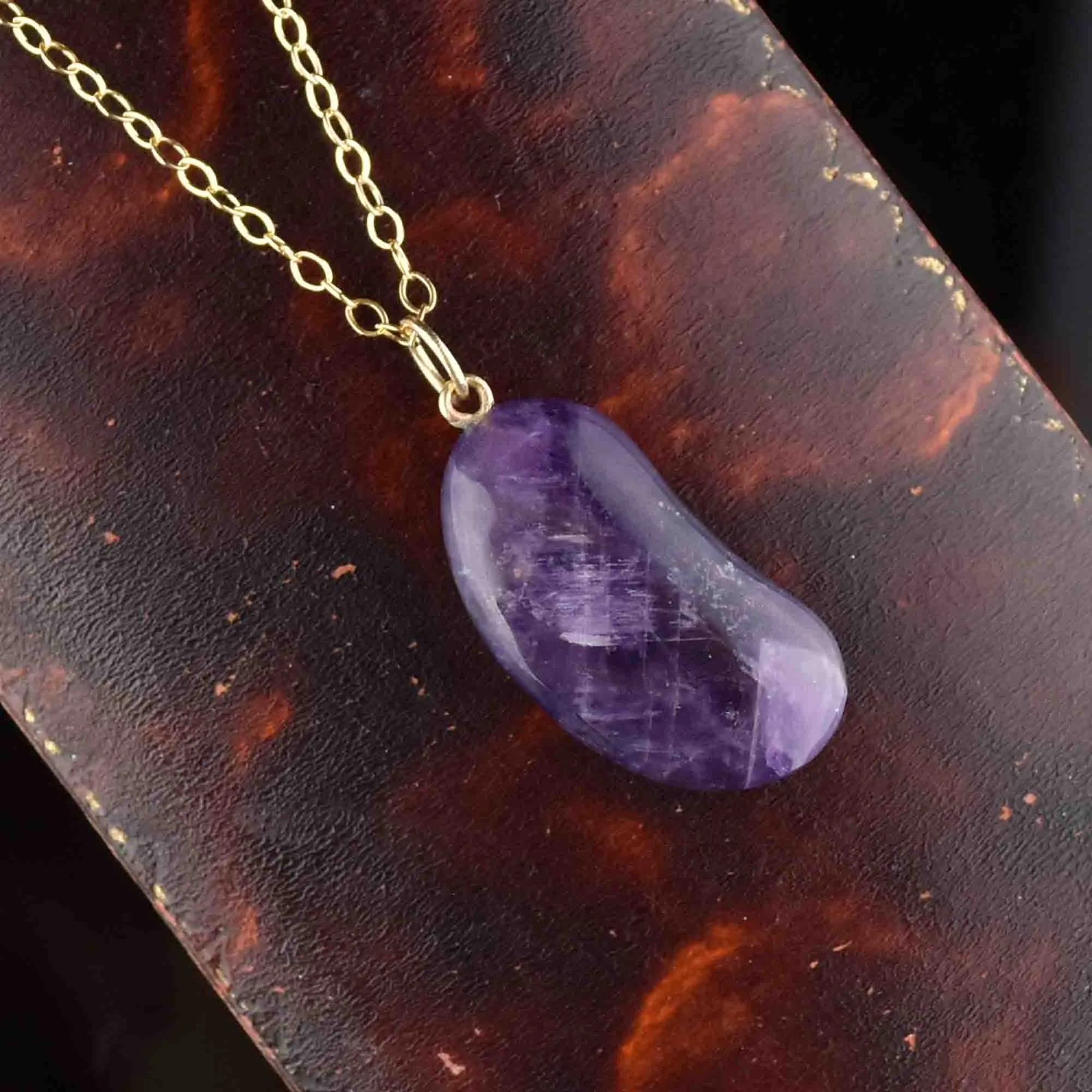 Gold Amethyst Lucky Bean Charm Pendant Necklace