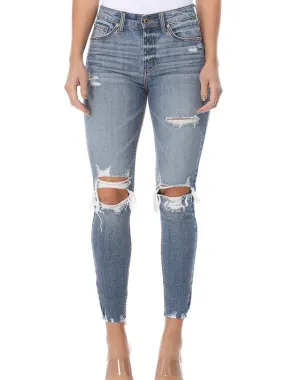 High Rise Skinny Frayed Jeans