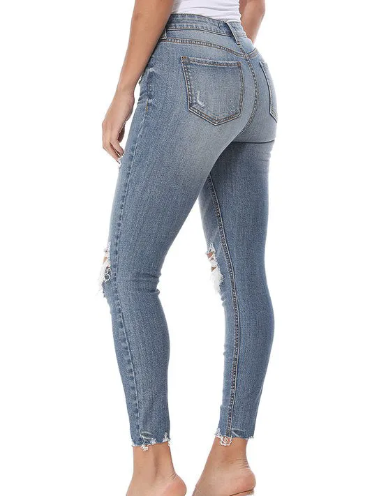 High Rise Skinny Frayed Jeans