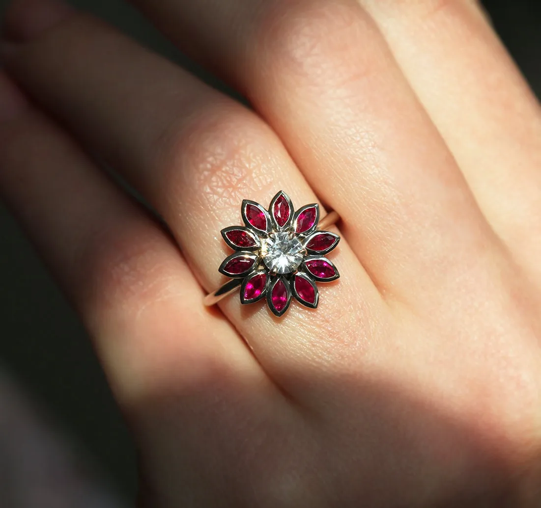 Katy Ruby And Sapphire Engagement Flower Ring