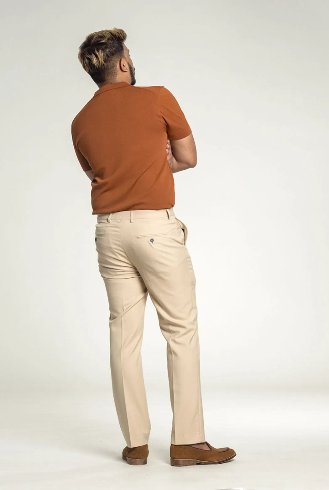 Knit  Polo Tee - Cinnamon Brown Open Collar