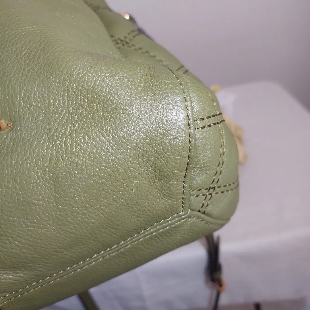 Lauren Ralph Lauren Olive Green Leather Small Drawstring Crossbody Bag | Gently used |