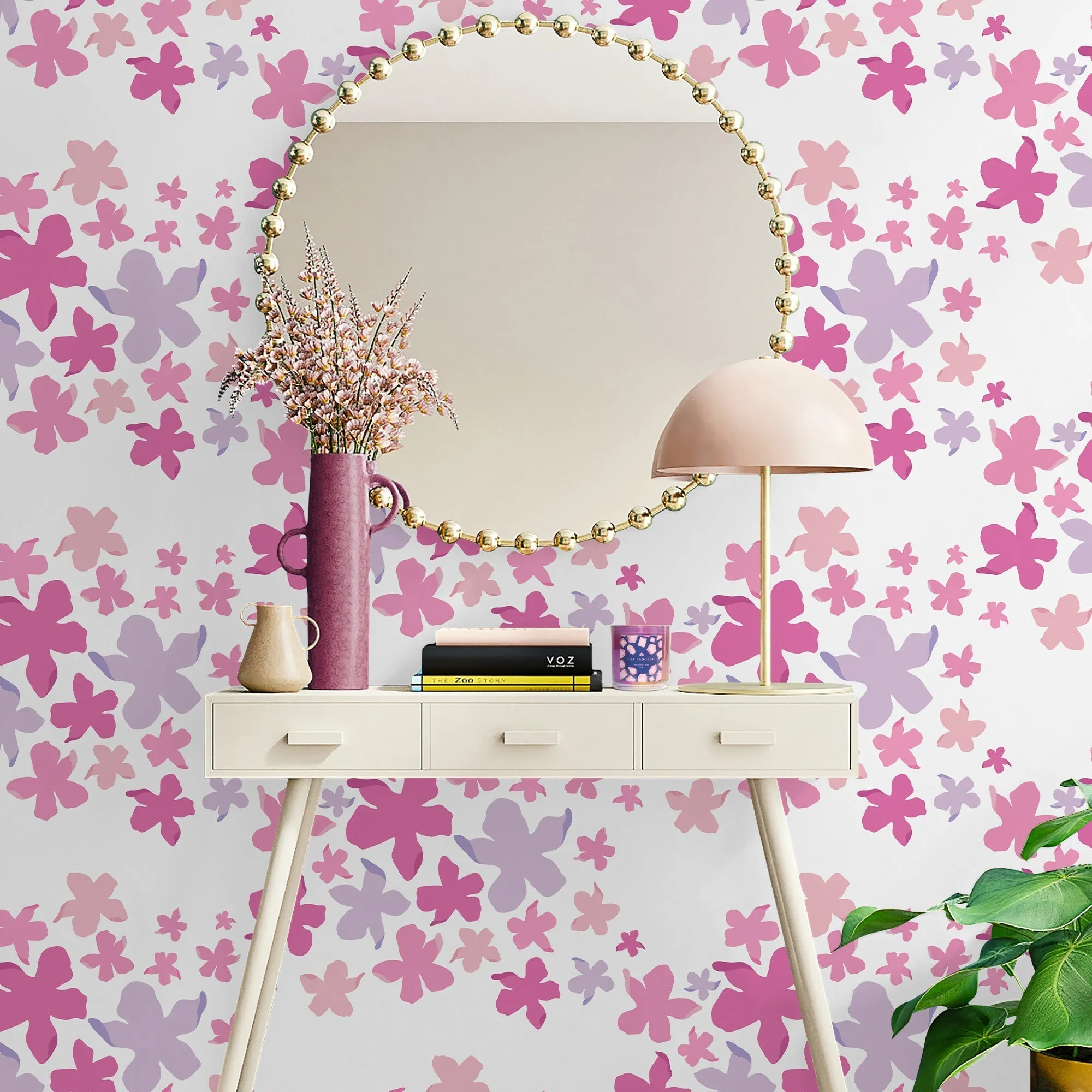 LELE SADOUGHI X NUWALLPAPER BY WALLPOPS LELE LILLIES PINK PEEL AND STICK WALLPAPER