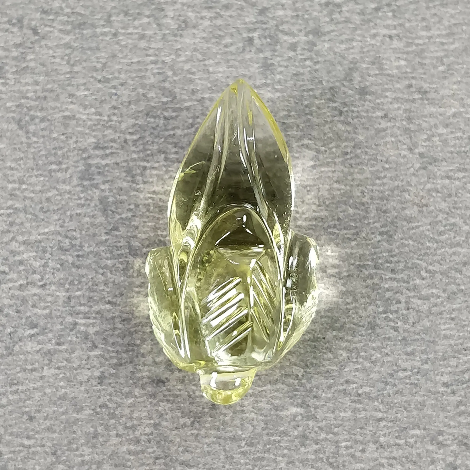 LEMON QUARTZ Gemstone Carving : 13.60cts Natural Untreated Unheated Quartz Drilled Hand Carved Flower 23*11mm