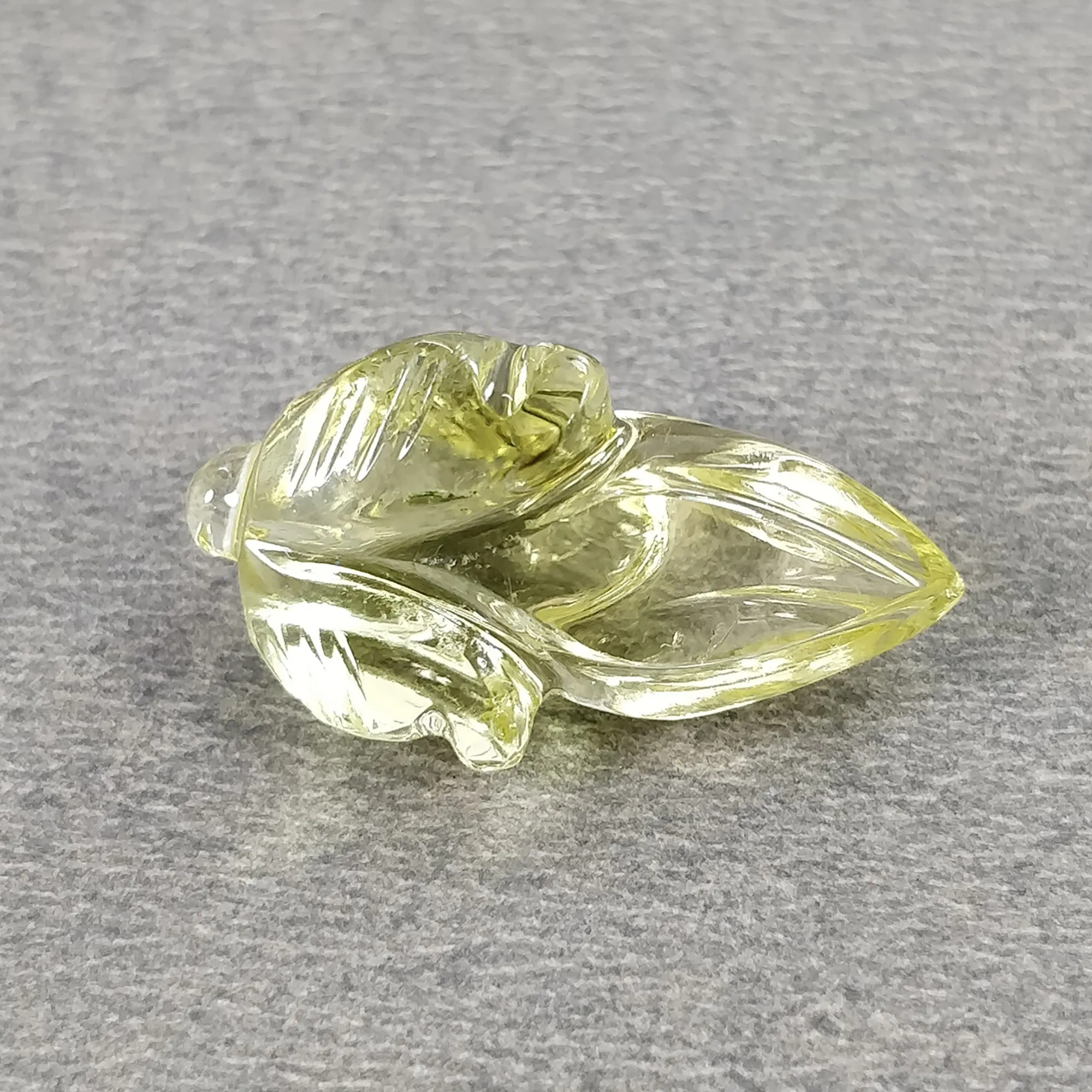 LEMON QUARTZ Gemstone Carving : 13.60cts Natural Untreated Unheated Quartz Drilled Hand Carved Flower 23*11mm