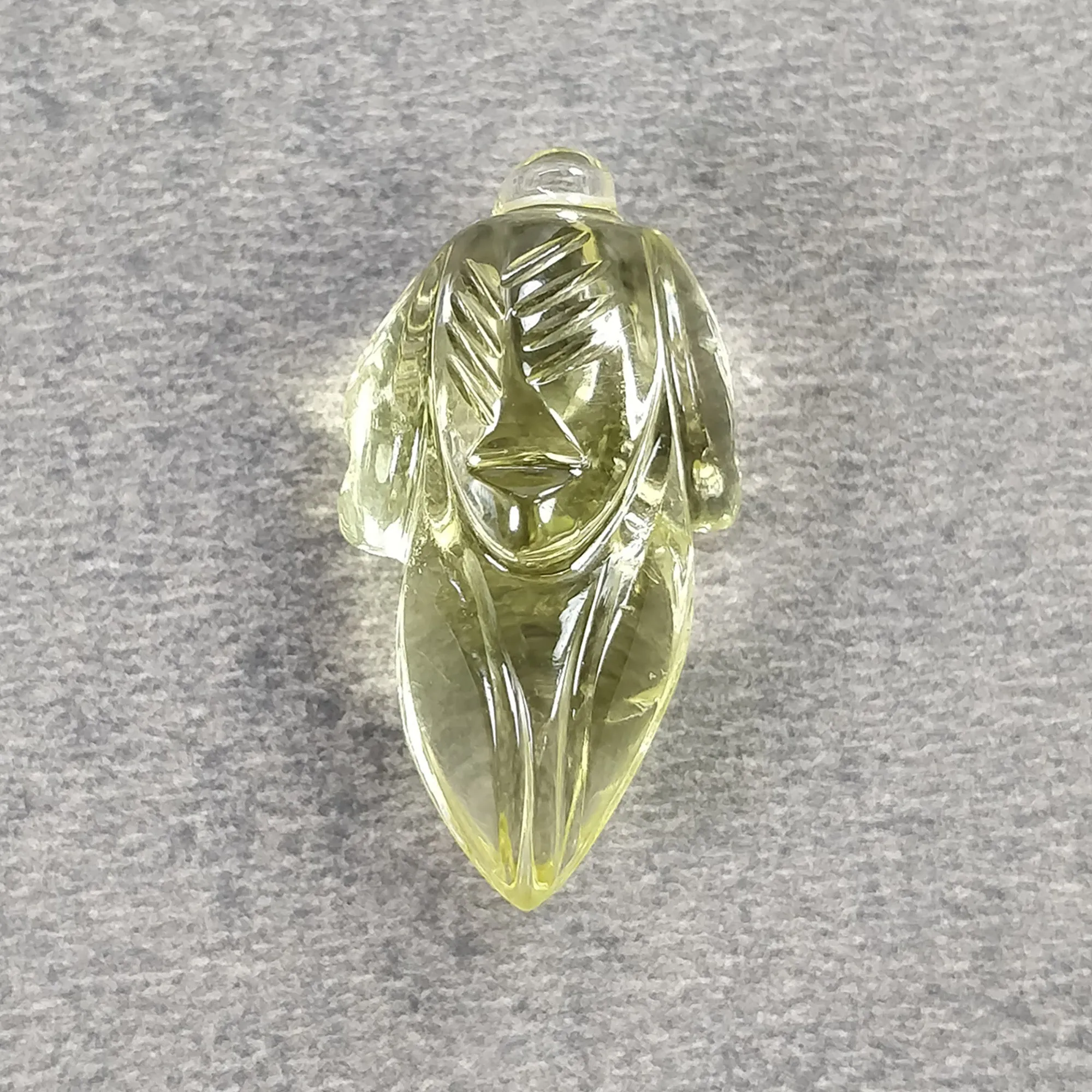 LEMON QUARTZ Gemstone Carving : 13.60cts Natural Untreated Unheated Quartz Drilled Hand Carved Flower 23*11mm