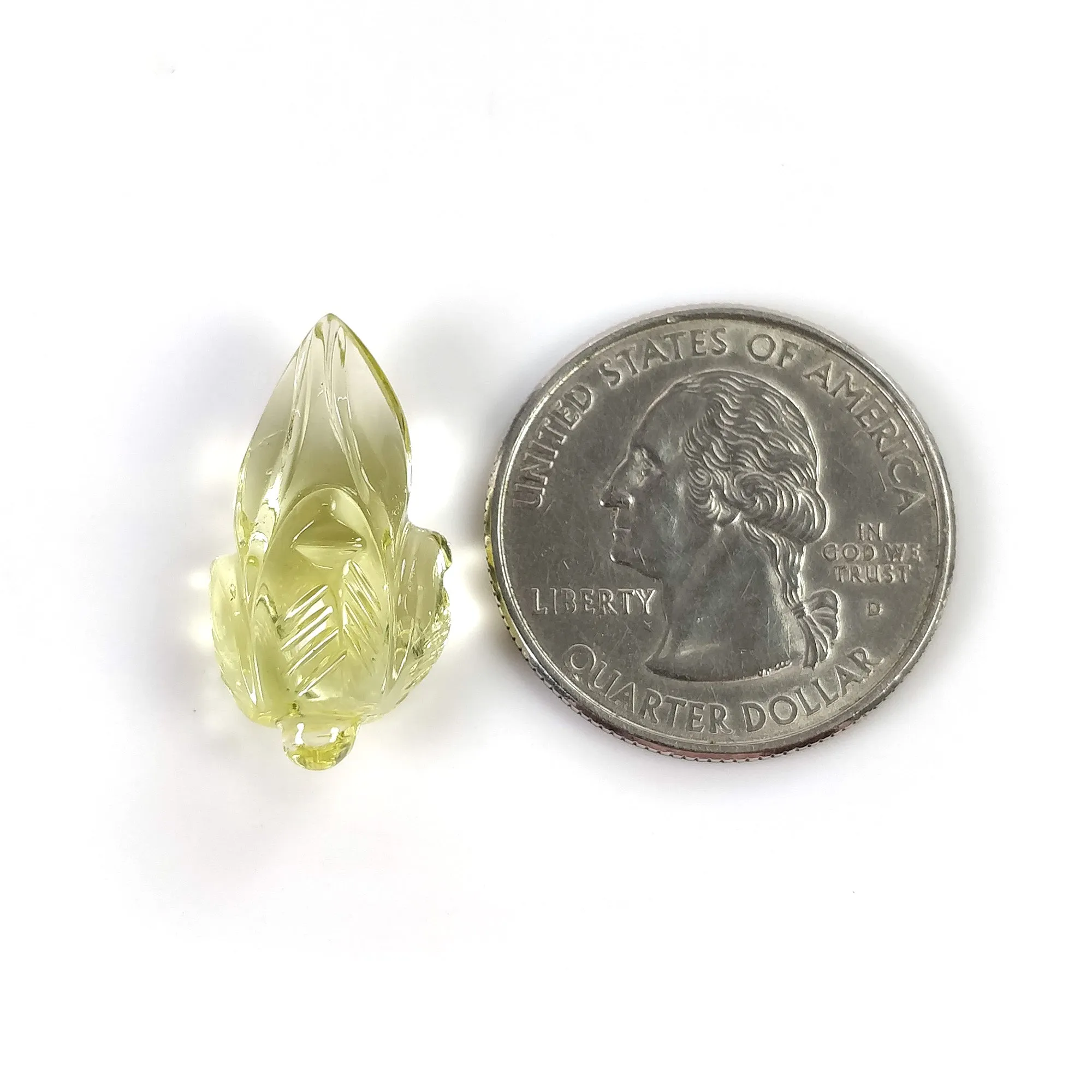 LEMON QUARTZ Gemstone Carving : 13.60cts Natural Untreated Unheated Quartz Drilled Hand Carved Flower 23*11mm