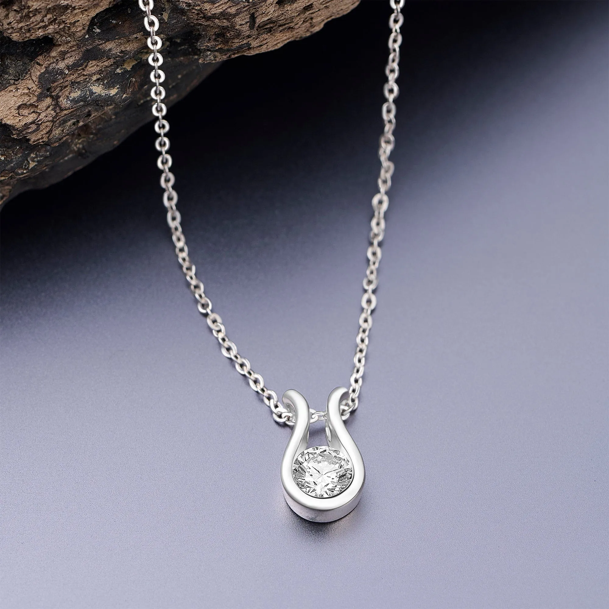 Lyre Horseshoe Cubic Zirconia Silver Pendant