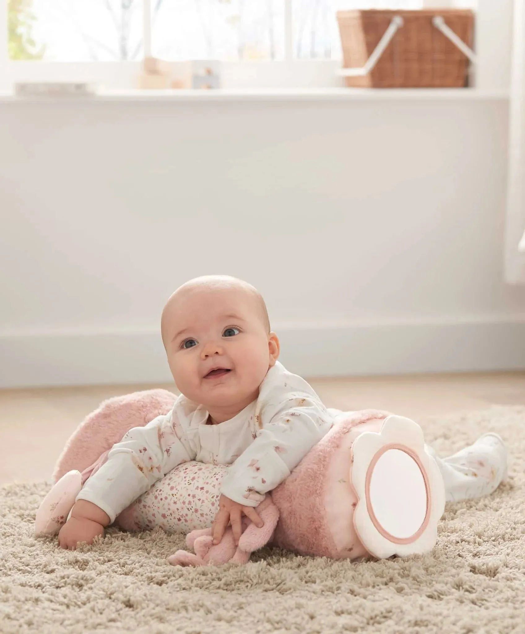 Mamas & Papas Tummy Time Roll -  Welcome to the World, Bunny Pink