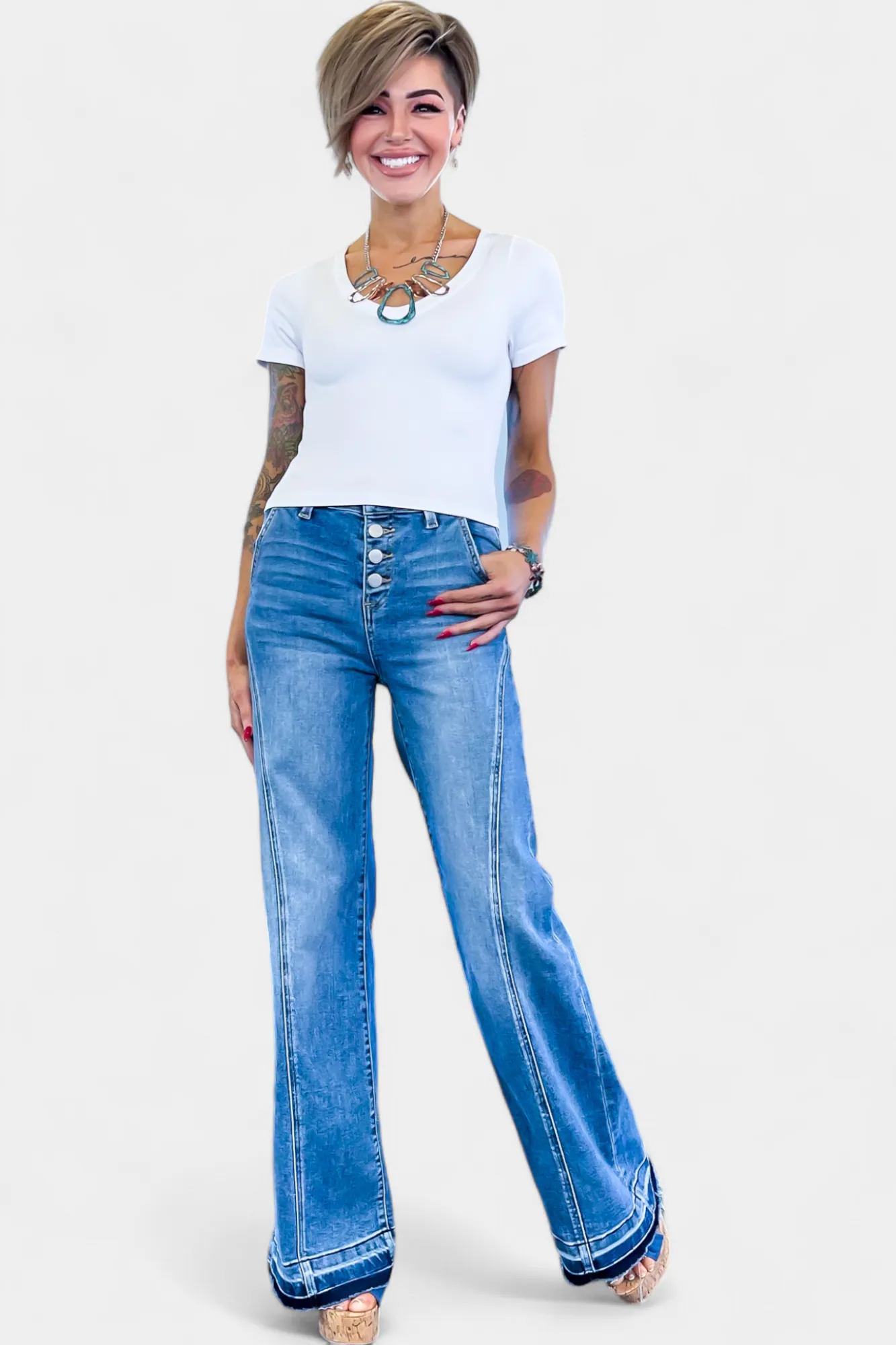 Medium Wash High Rise Wide Jeans