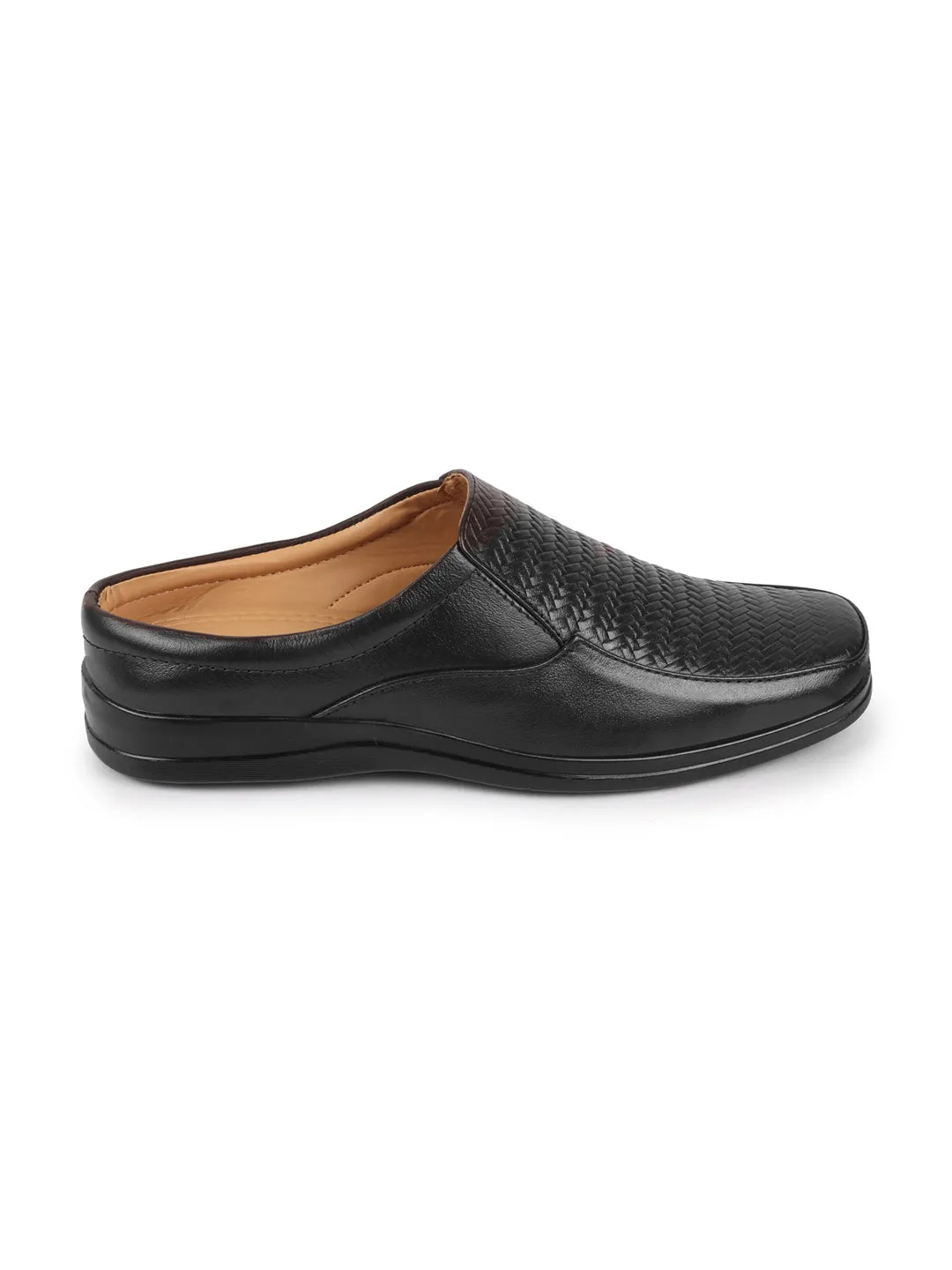 Men Black Casual Leather Slip On Hand Knitted Shoe Style Sandals