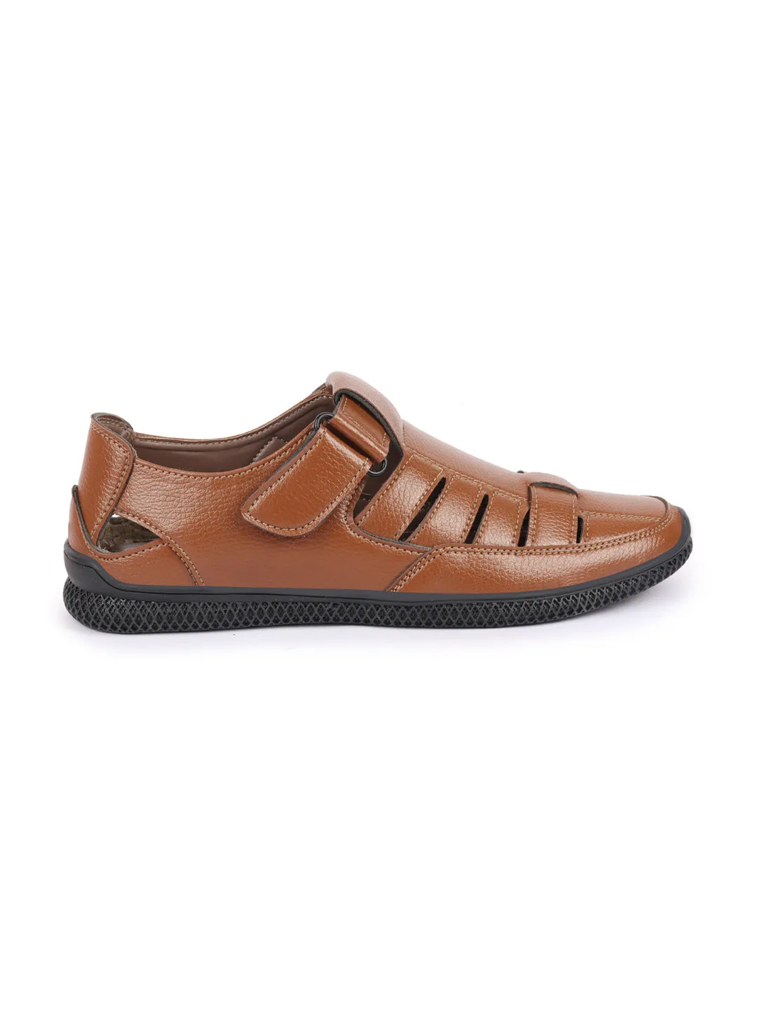 Men Tan Casual Hook & Loop Sandals