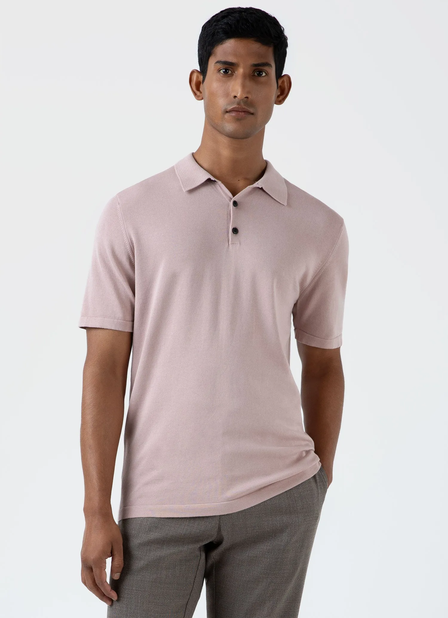 Men's Sea Island Cotton Polo Shirt in Pale Pink