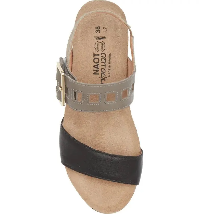 Naot Women's Dynasty Wedge Sandal - Soft Black/Fog Gray/Soft Beige